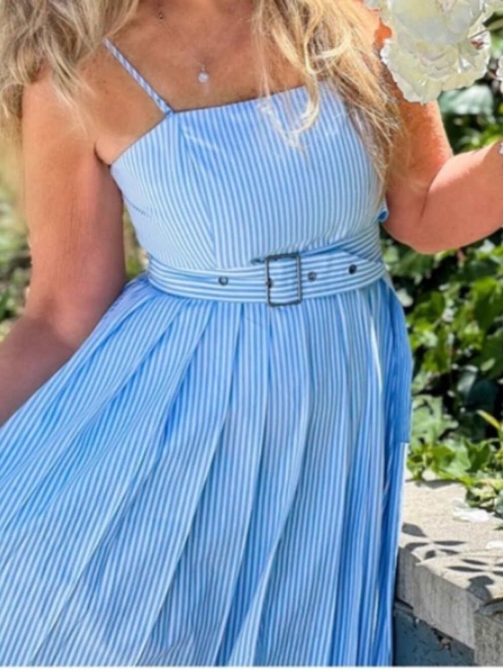 a new day Blue White Striped Sleeveless Belted Midi Dress  6 - Picture 6 of 15